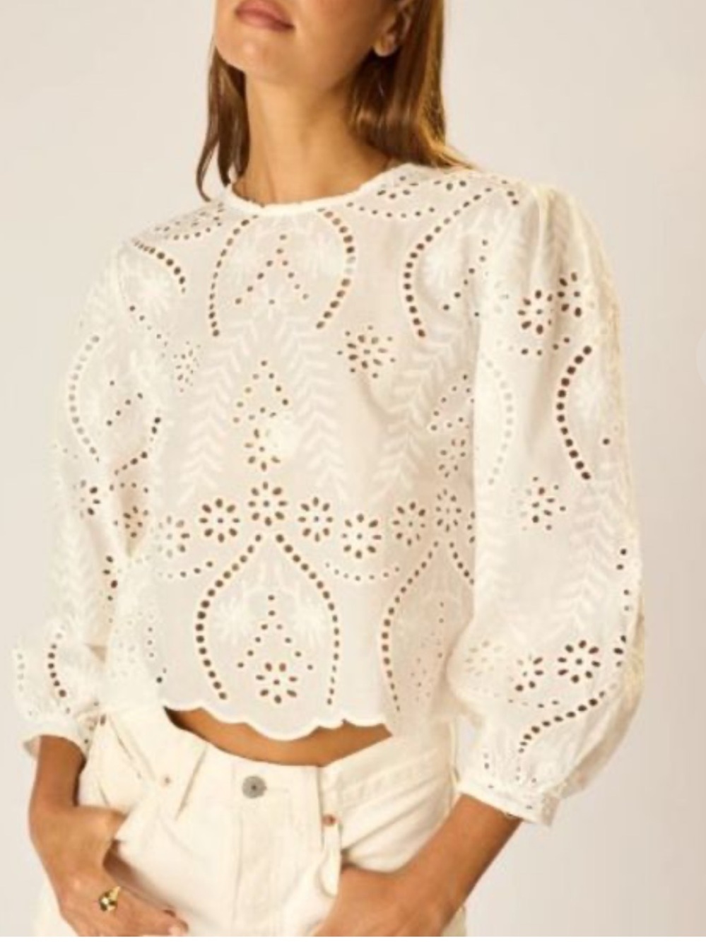 Natalie Martin White Eyelet Lisa Puff-Sleeve Top small